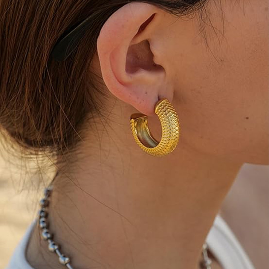 5 Pairs Chunky Hoops Earrings Thick Open Hoop Lightweight Hollow Earrings for Women Trendy Jewelry Gold Tone