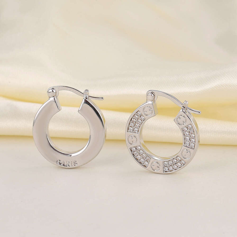 DHpet 2025 New Luxury French Hollow Circle Earrings - Copper Zircon Inlay, Gold/Silver, Fashion Commute Style, XINSHIJIE Brand, for Women