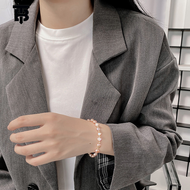 TB BHULAMTE Designer's Women's Natural Irregular Freshwater Pearl Bracelet Exudes A Fresh Simple And Sweet Charm Bringing Out Pink Pearl Jew