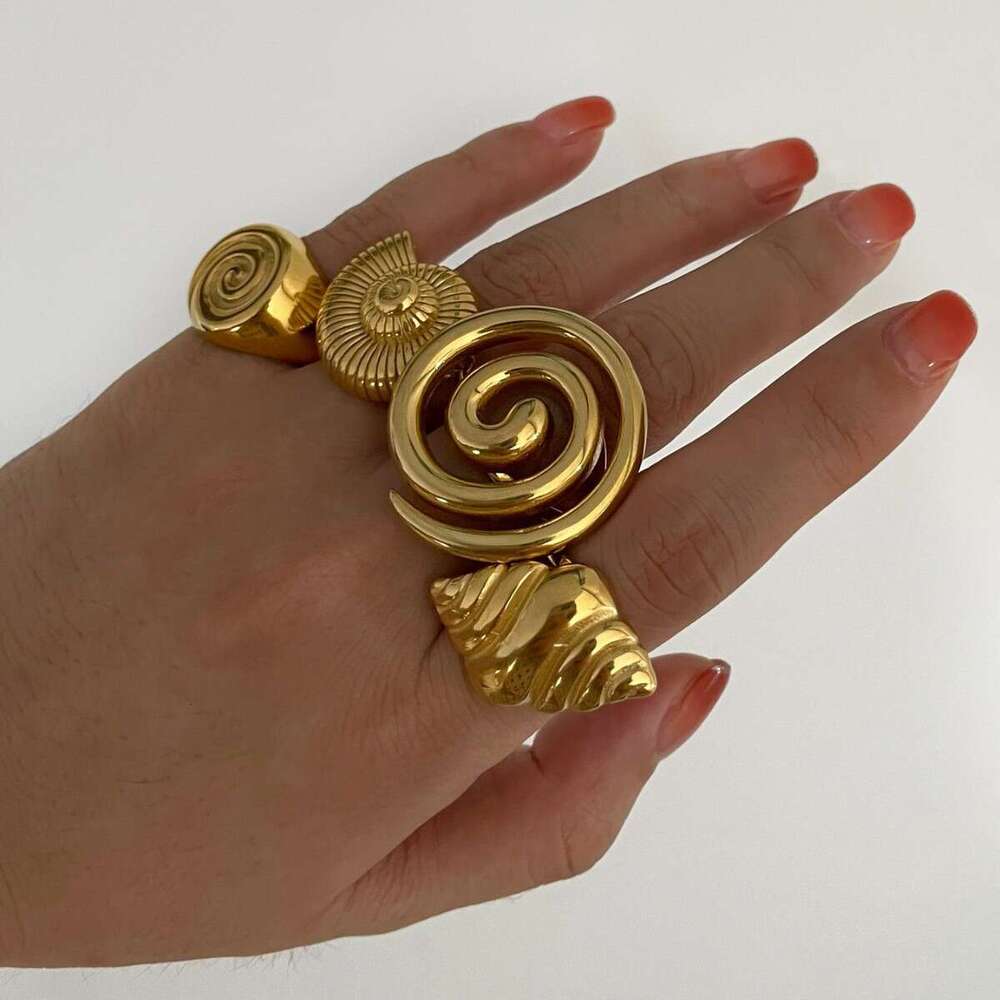 Stainless Steel Conch Spiral Hollow Open Non-Fading Personality Versatile Exaggerated Women's Ring