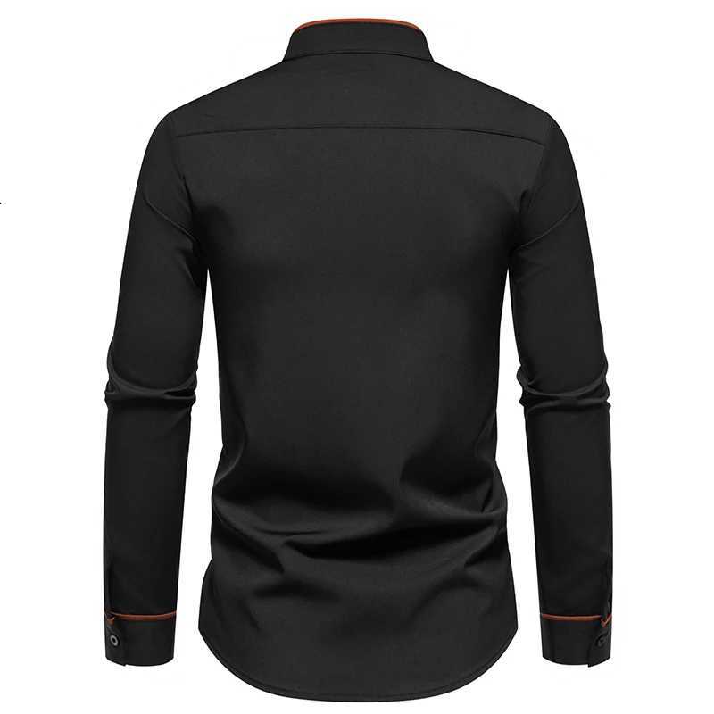 Spring and autumn mens longsleeved solid color shirt standup collar comfortable buttondown fashionable slim shirt X250903