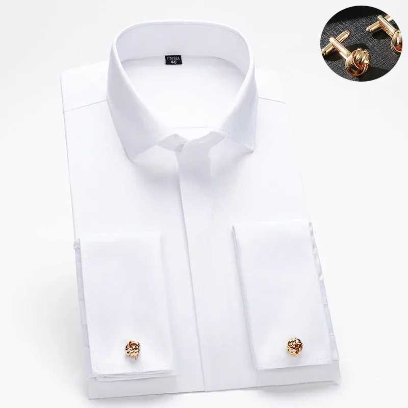 Mens Windsor Collar Luxury Business Formal Tuxedo Cufflinks French Cuff Dress Shirt Long Sleeve Shirts for Men Party Wedding X250903