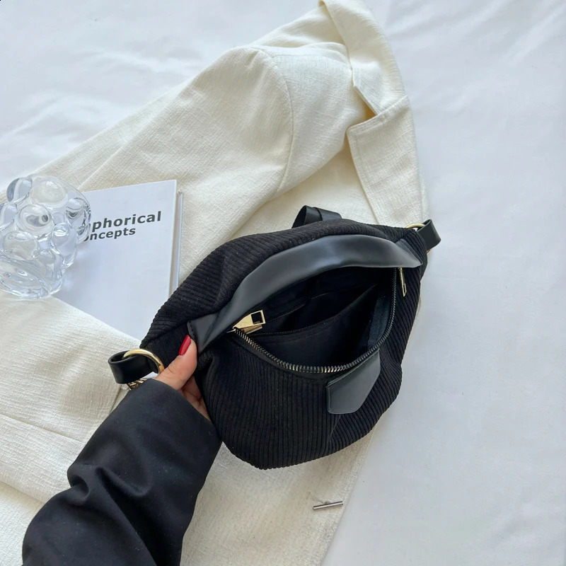 Casual Corduroy Crossbody Bag For Women Fanny Waist Pack Simple Travel Phone Purse Large Canvas Waist Bag Banana Hip Belt Bag 250903