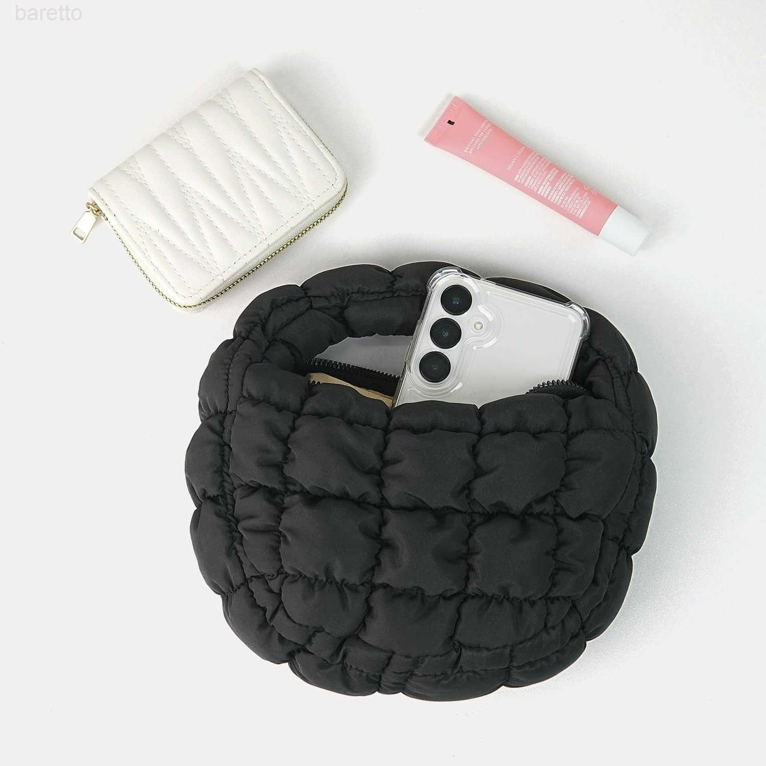 carrotez Small Quilted Crescent Bag for Women Mini Puffer Purse Puffy Bubble Bag Black M250903
