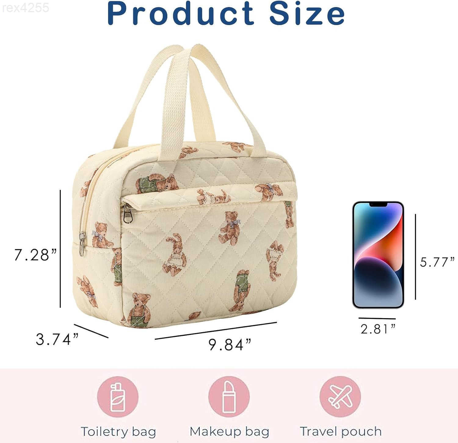 Large Size Quilted Coquette Makeup Bag Cute Preppy Floral Cotton Travel Cosmetic Organizer Bag with Top Handle MultiLayer Travel Toiletry Pouch for Gi