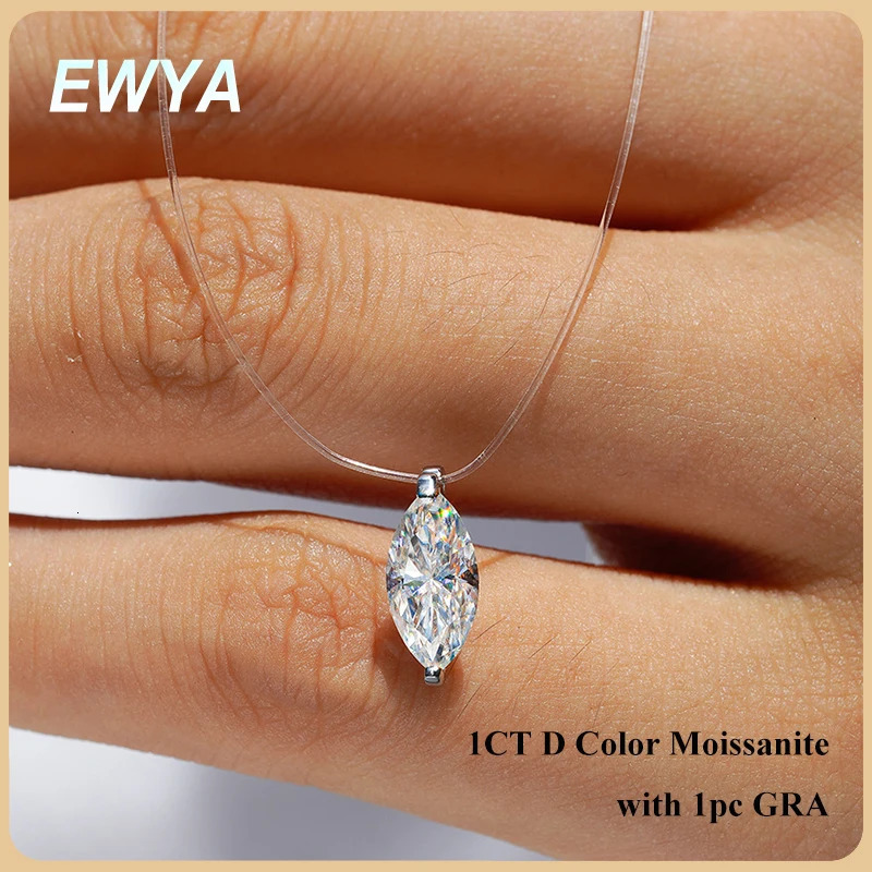 EWYA GRA Certified 1CT Marquise Cut Pendant Necklace for Woman 925 Silver Fishing Line Water Drop Diamond Necklaces 250902