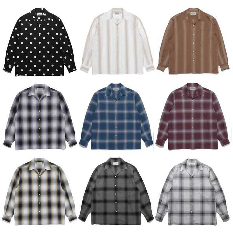 Pdmcms 23ss New Check Open Collar Plaid Striped Artificial Silk Hawaiian Long Sleeved Shirt For Men X250903
