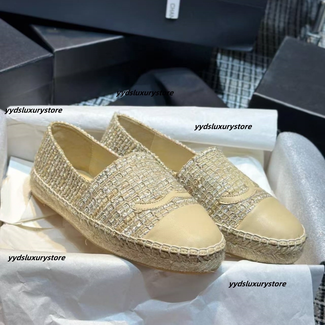 2025 Fashion designer shoes luxury linen straw Espadrilles autumn winter new vintage linen shoes fashion flats ladies Loafers casual shoes canvas cowhide shoes