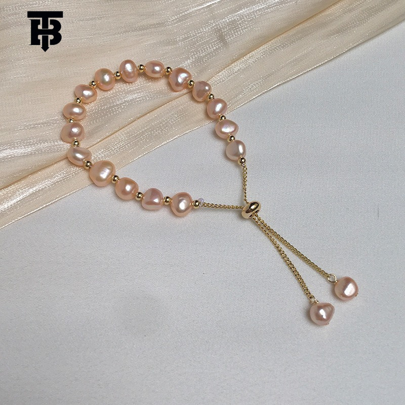 TB BHULAMTE Designer's Women's Natural Irregular Freshwater Pearl Bracelet Exudes A Fresh Simple And Sweet Charm Bringing Out Pink Pearl Jew
