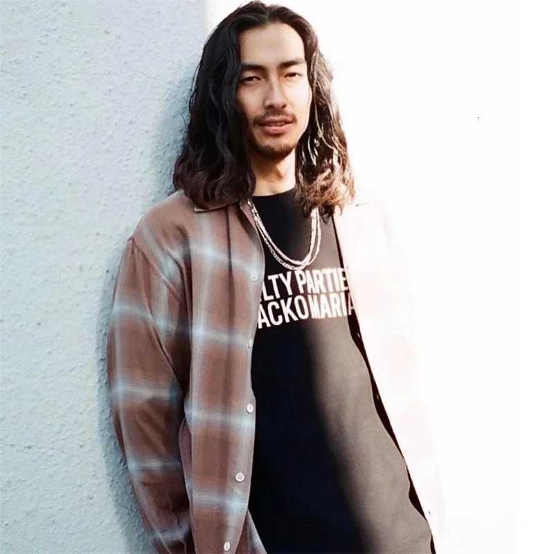 Pdmcms 23ss New Check Open Collar Plaid Striped Artificial Silk Hawaiian Long Sleeved Shirt For Men X250903