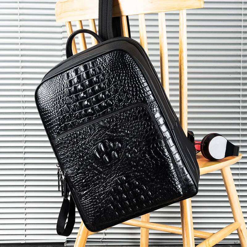 Genuine Leather Business Crocodile pattern Men Bags Large Laptop Bagpack Travel Backpack College Schoolbag