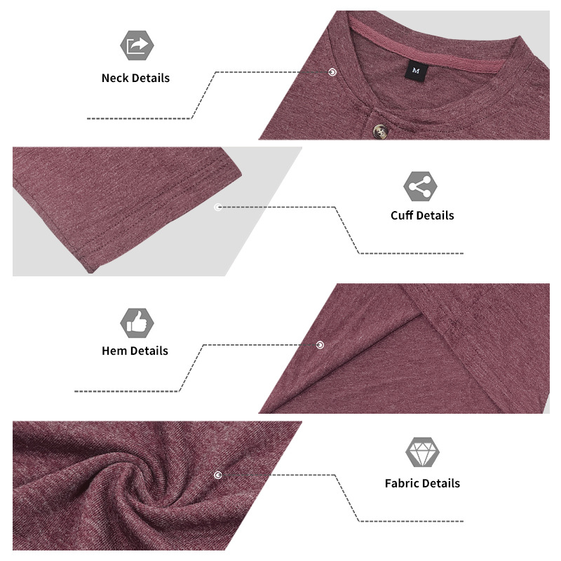 Men's Long Sleeve T-Shirt Henley Top Round Neck Casual Undershirt Base Layer Shirt for Men European size: S-3XL