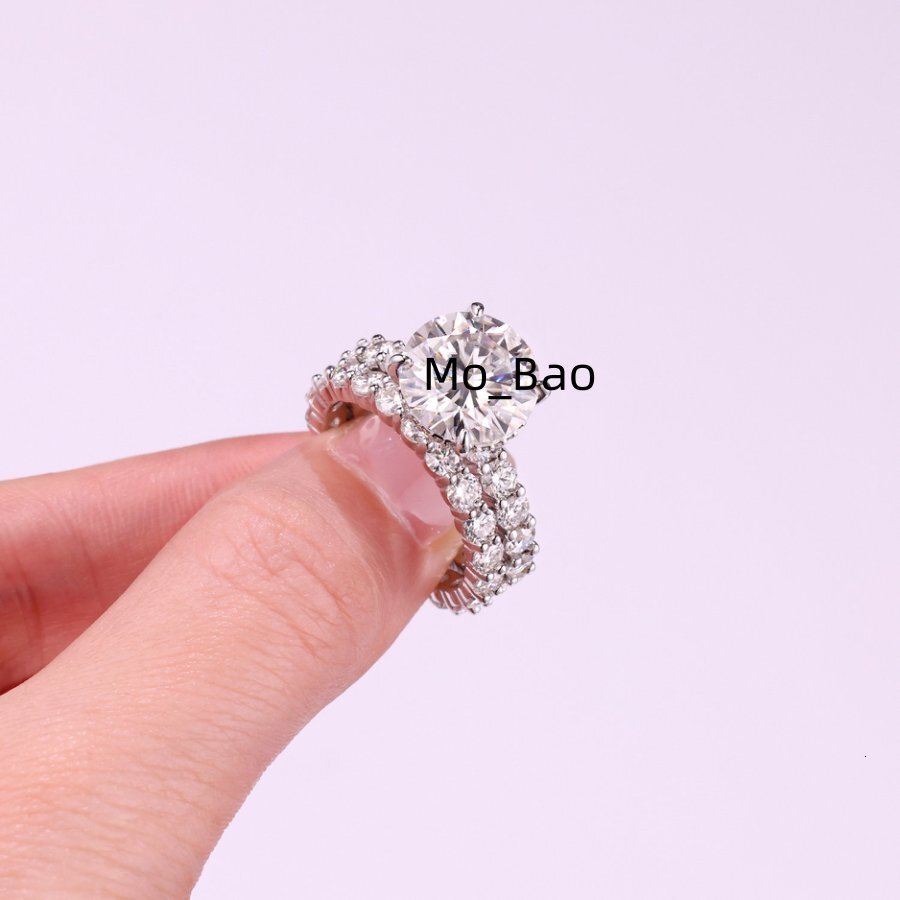 2pcs Moissanite Stackable Bands 925 Sterling Silver Gold Plated Round Cut Wedding Engagement Jewelry Gift Ring