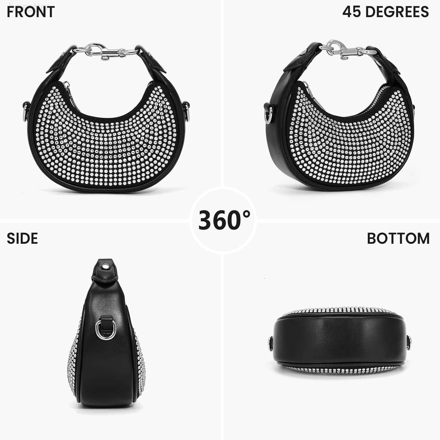 Small Top Handle Bags for Women Rhinestone Mini Purses Ladies Handbags Trendy Crescent Mini Crossbody Purse M250903