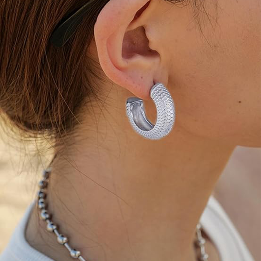 5 Pairs Chunky Hoops Earrings Thick Open Hoop Lightweight Hollow Earrings for Women Trendy Jewelry Silver Tone