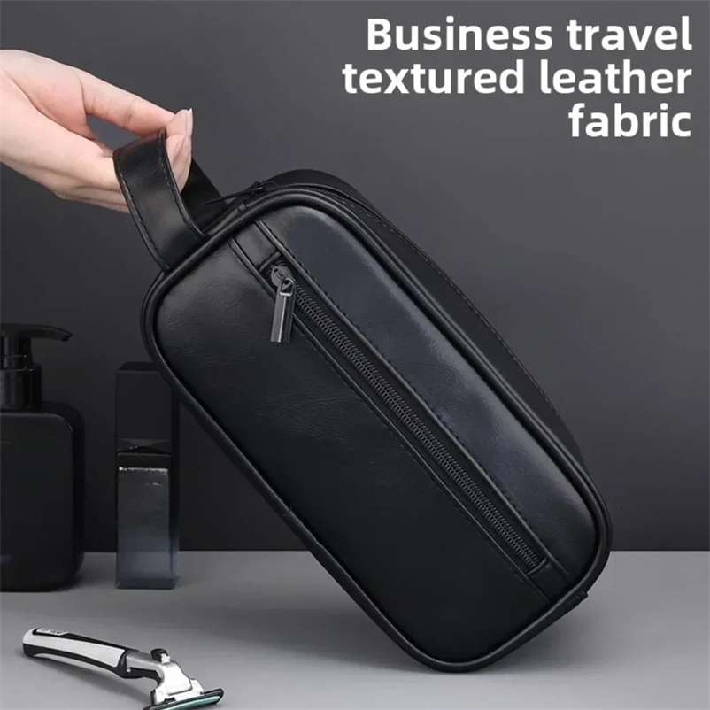 Men Leather Wash Bag Travel Cosmetic Bag Large Capacity Multi Pocket Handheld Leather Wash Bag 250903