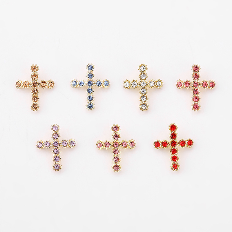 Handcrafted Exquisite and Fashionable 3D Rhinestone Inlaid Cross Nail Art Accessories, Luxury Style Alloy Cross Rhinestone Nail Decorations DIY