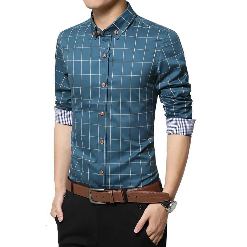brand Men dress shirts plaid Business mens Work Shirt Casual Cotton Shirts Long Sleeved blouse Fashion slim social Shirts Man X250903