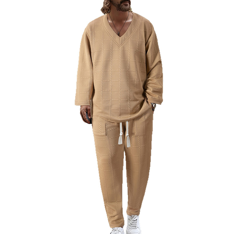 2025 Men Tracksuit Casual Joggers v neck new Sportswear jumper pullover &uAnd Pants 2 Piece Sets Hip Hop Running Sports Suit 2pcs sets