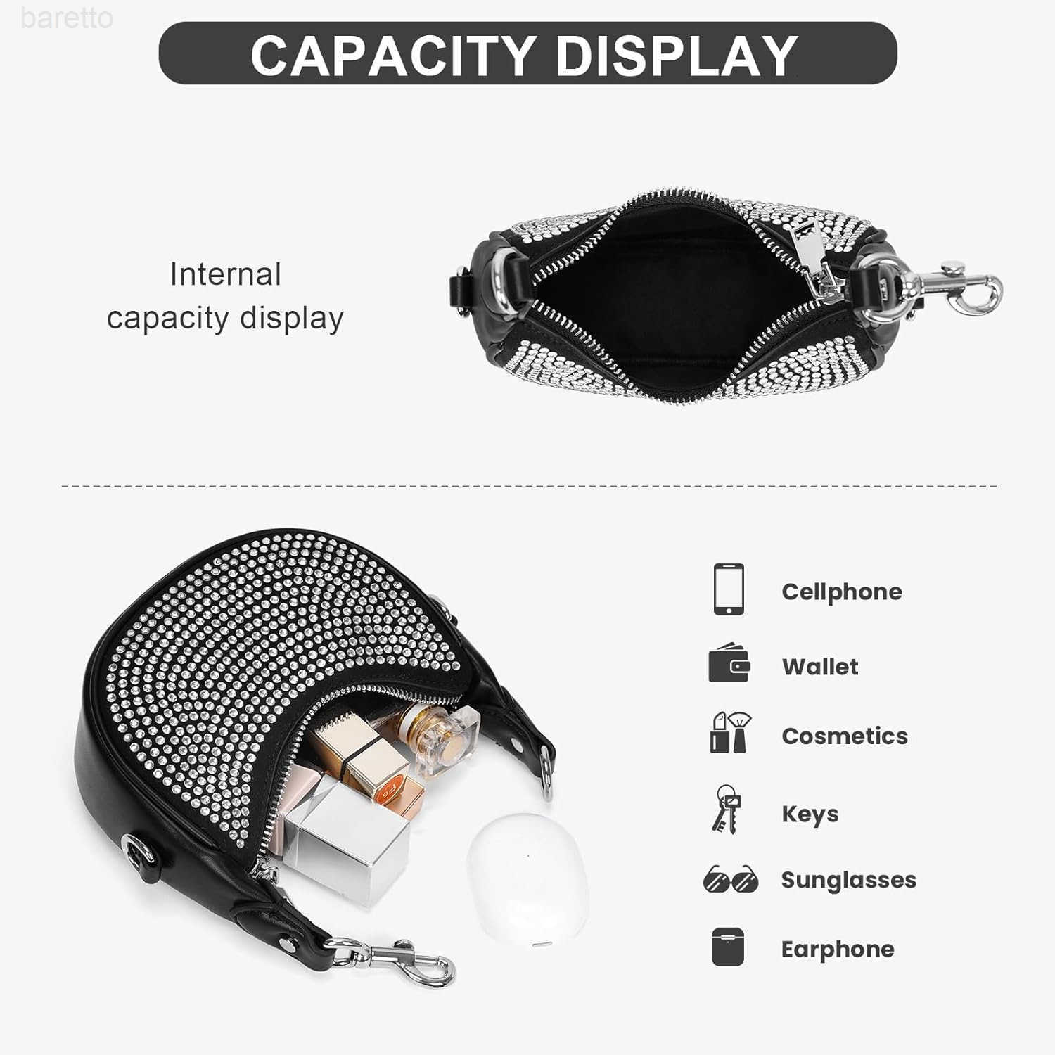 Small Top Handle Bags for Women Rhinestone Mini Purses Ladies Handbags Trendy Crescent Mini Crossbody Purse M250903