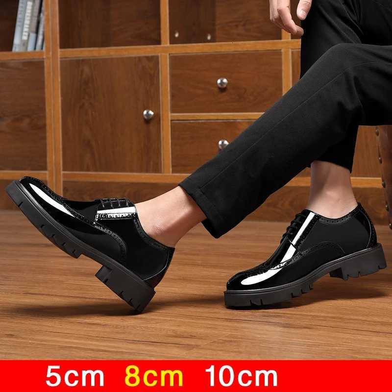 Brogues Patent Leather Elevator Man Height Increase Insole 8cm10cm Black Formal Business Wedding Men Shoes New Y250903