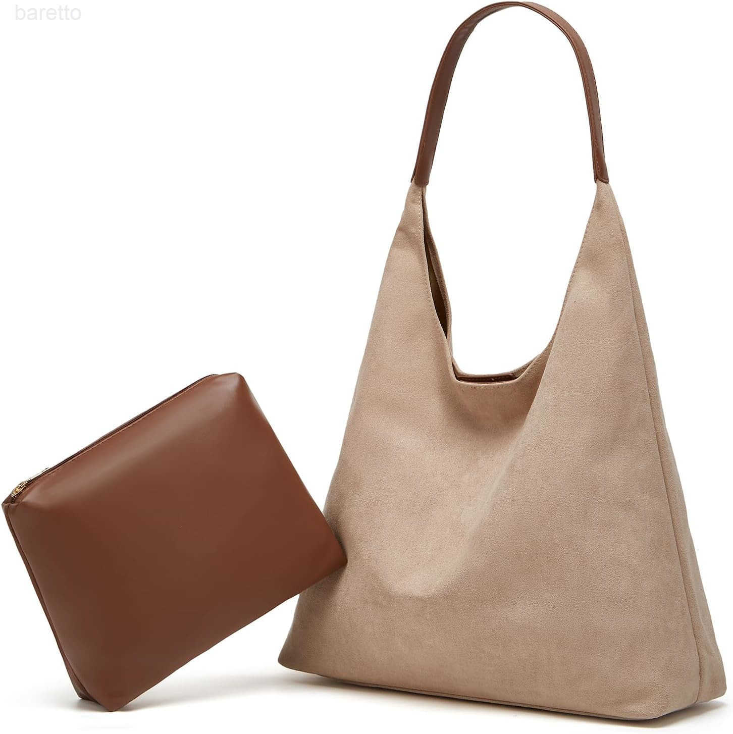 2 Pcs Slouchy Hobo Bag Women Suede Crescent Satchels Shoulder Bag Crossbody Purse Tophandle College Tote Handbag 2025 M250903