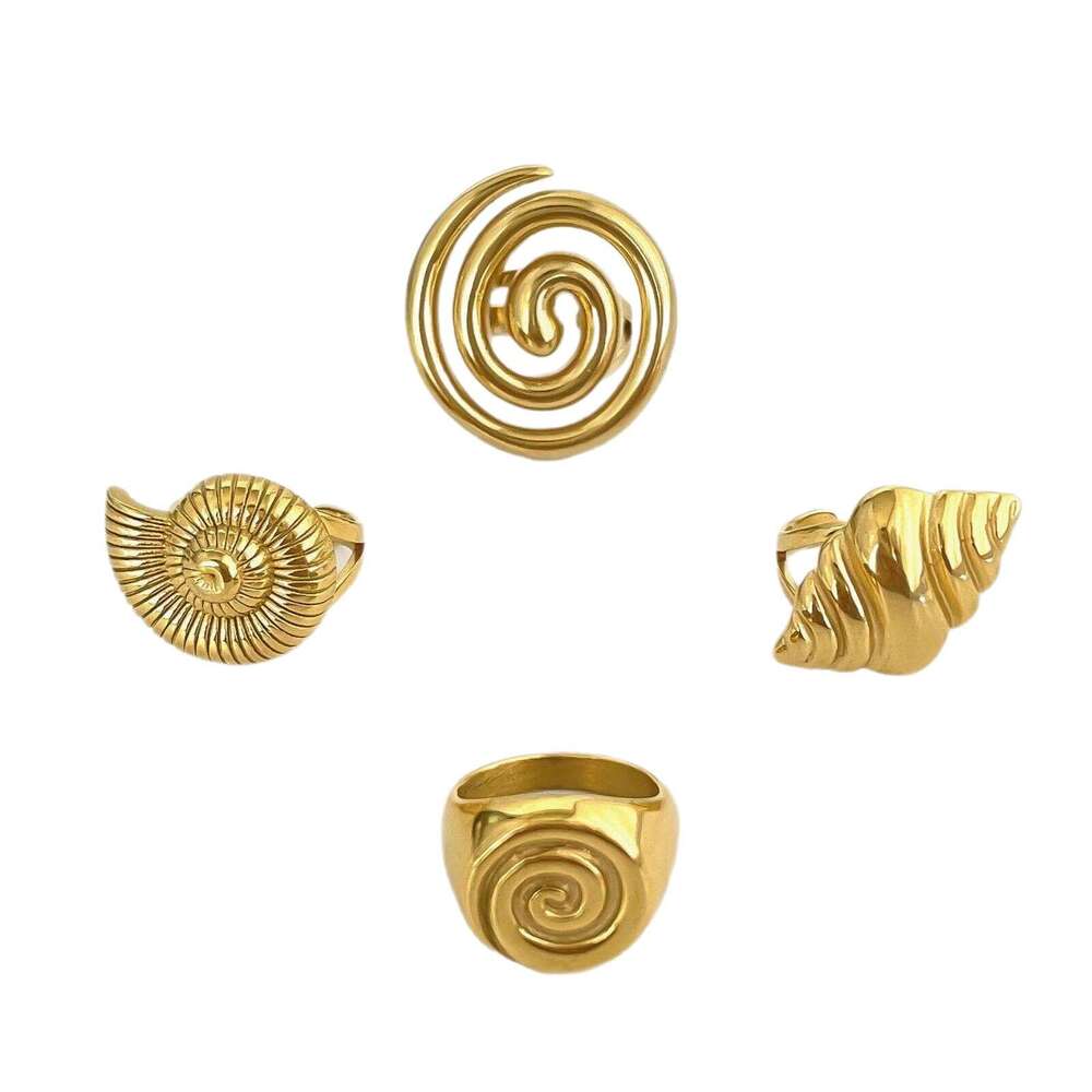 Stainless Steel Conch Spiral Hollow Open Non-Fading Personality Versatile Exaggerated Women's Ring