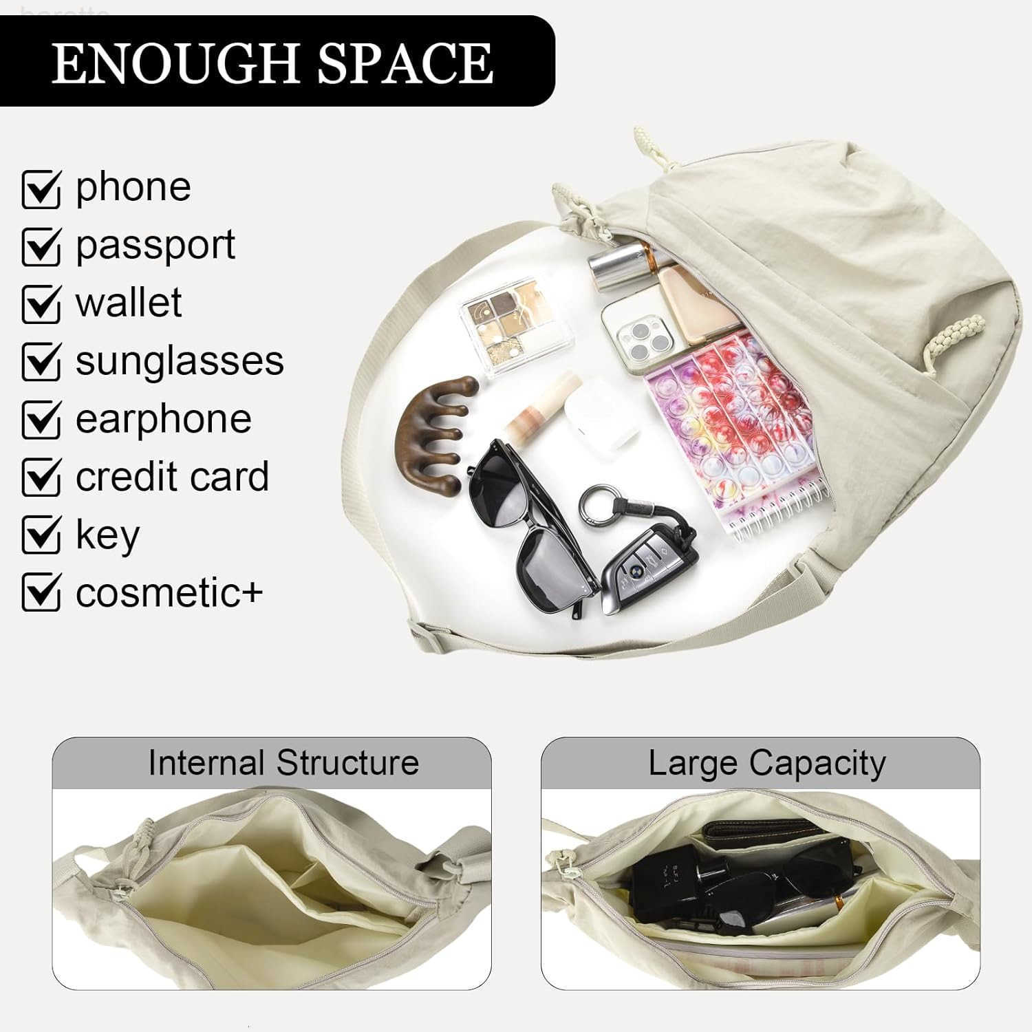 Hobo Bag for Women Men Crescent Crossbody Bag Small Shoulder Nylon Dumpling Bag with Adjustable Strap M250903