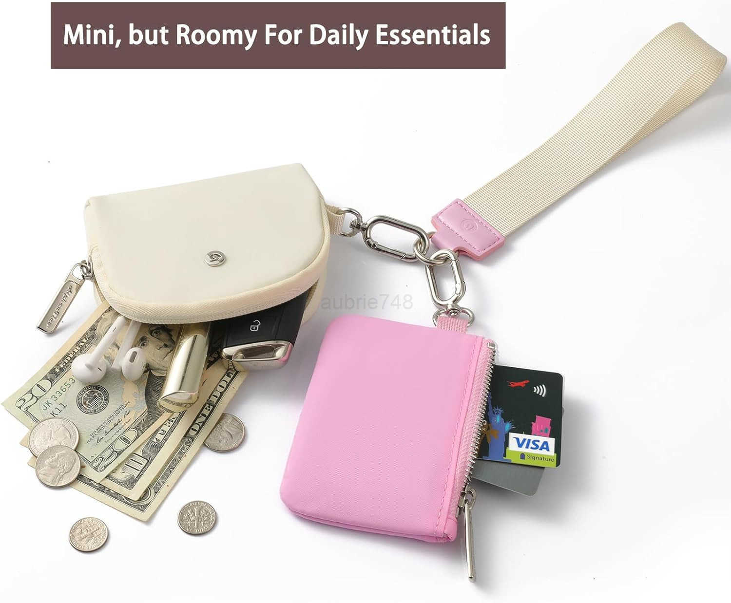 Pouch Wristlet Keychain Wallet RFID Blocking Mini Zip Around Wristlet Wallets with Detachable Strap Mini Coin Purse For Women With Premium Zippers Met