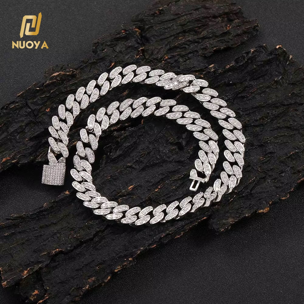 NUOYA Hip Hop 12mm Iced Out Cuban Link Necklace Micro Pave Shiny Diamond Cuban Link Necklace for Women Fine Jewelry