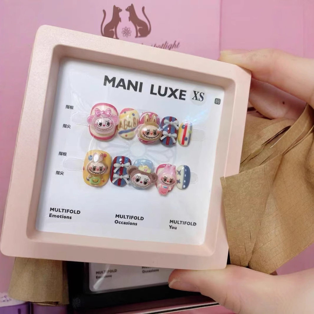 designer Handmade Press on Nails Cute Cartoon Style for Teens, Short Length, Removable Versatile