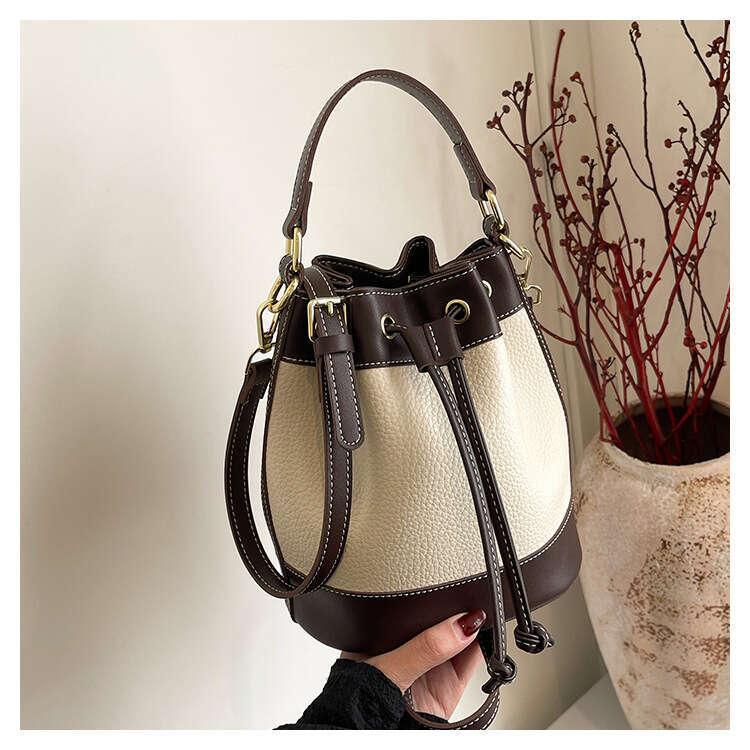 Designer Bag Luxury Bag Spring Retro Color Block PU Bucket Women's High End Fashion Drawstring Handheld Single Shoulder Shoulder Bag Crossbody Sm