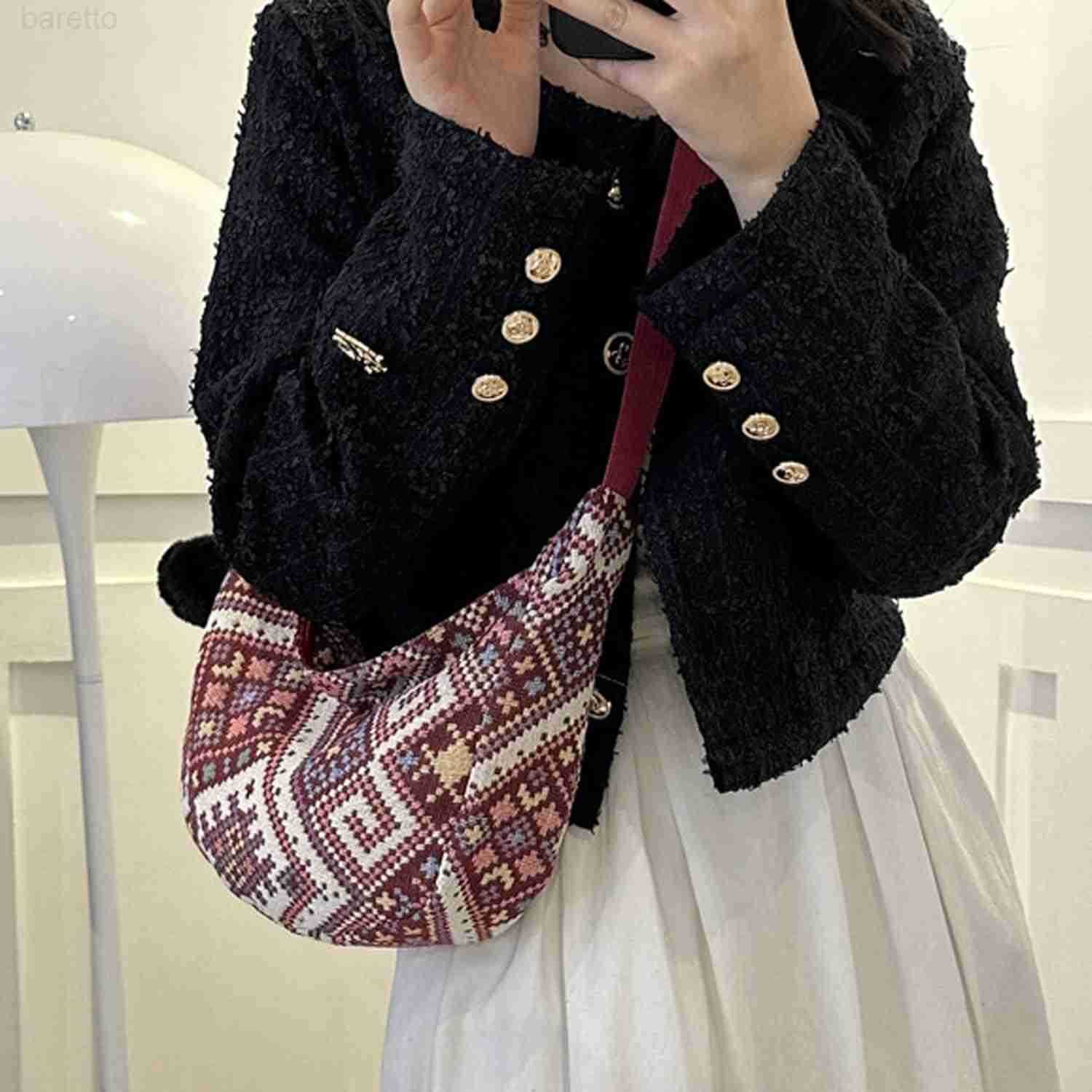 Women Corduroy Crossbody Bag Small Tote Bag Shoulder Handbag Adjustable Mini Crescent Bags M250903
