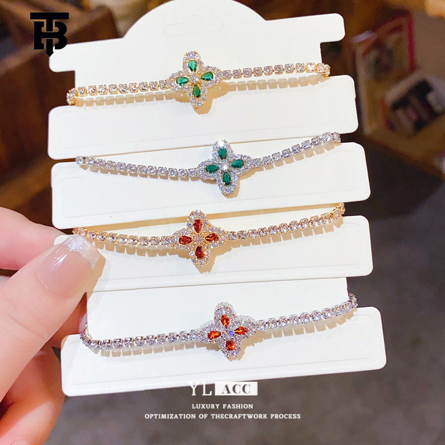 TB BHULAMTE Designer Ladies' Luxurious Style Zircon Rhombic Flower Bracelet With Petal Niche Elegant High-end Women's Jewelry