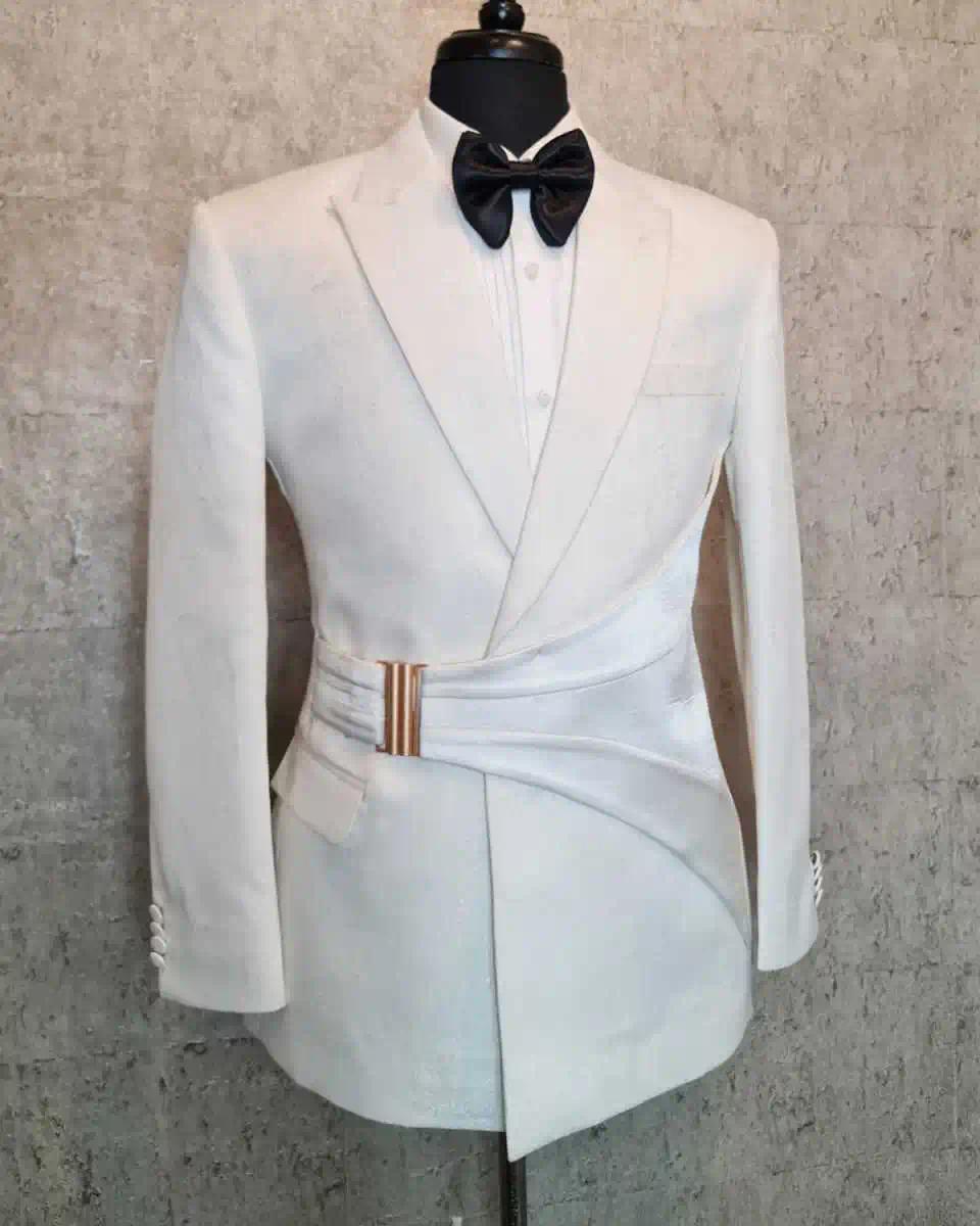 Slim Fit Formal Wedding Tuxedos with Buckle Design Men Suits Male Fashion Lapel 2 Pieces Set Jacket Pants Groom Business Suit