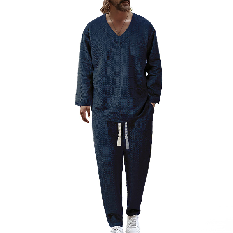 2025 Men Tracksuit Casual Joggers v neck new Sportswear jumper pullover &uAnd Pants 2 Piece Sets Hip Hop Running Sports Suit 2pcs sets