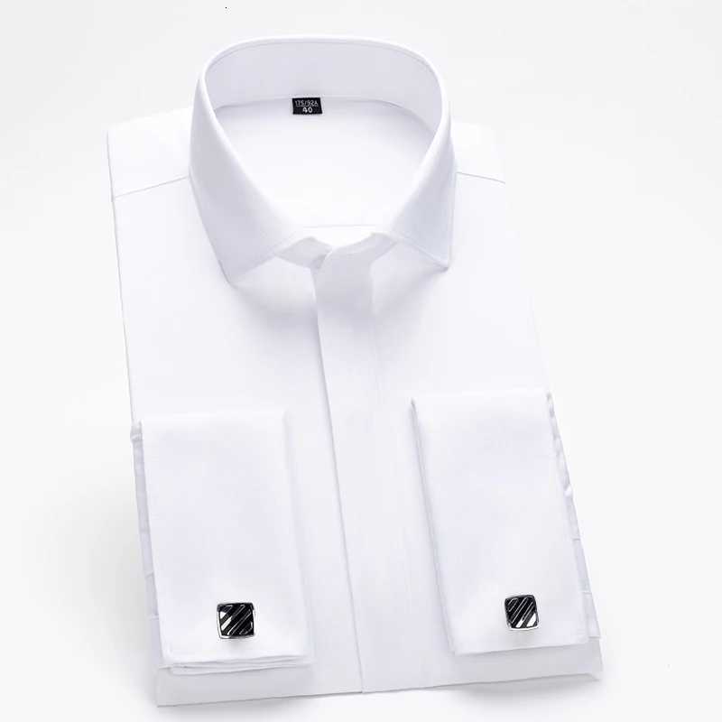 Mens Bamboo Fiber Satin Dress Shirt Windsor Collar French Cuff Button Long Sleeve Male Business Formal Cufflink Shirts X250903