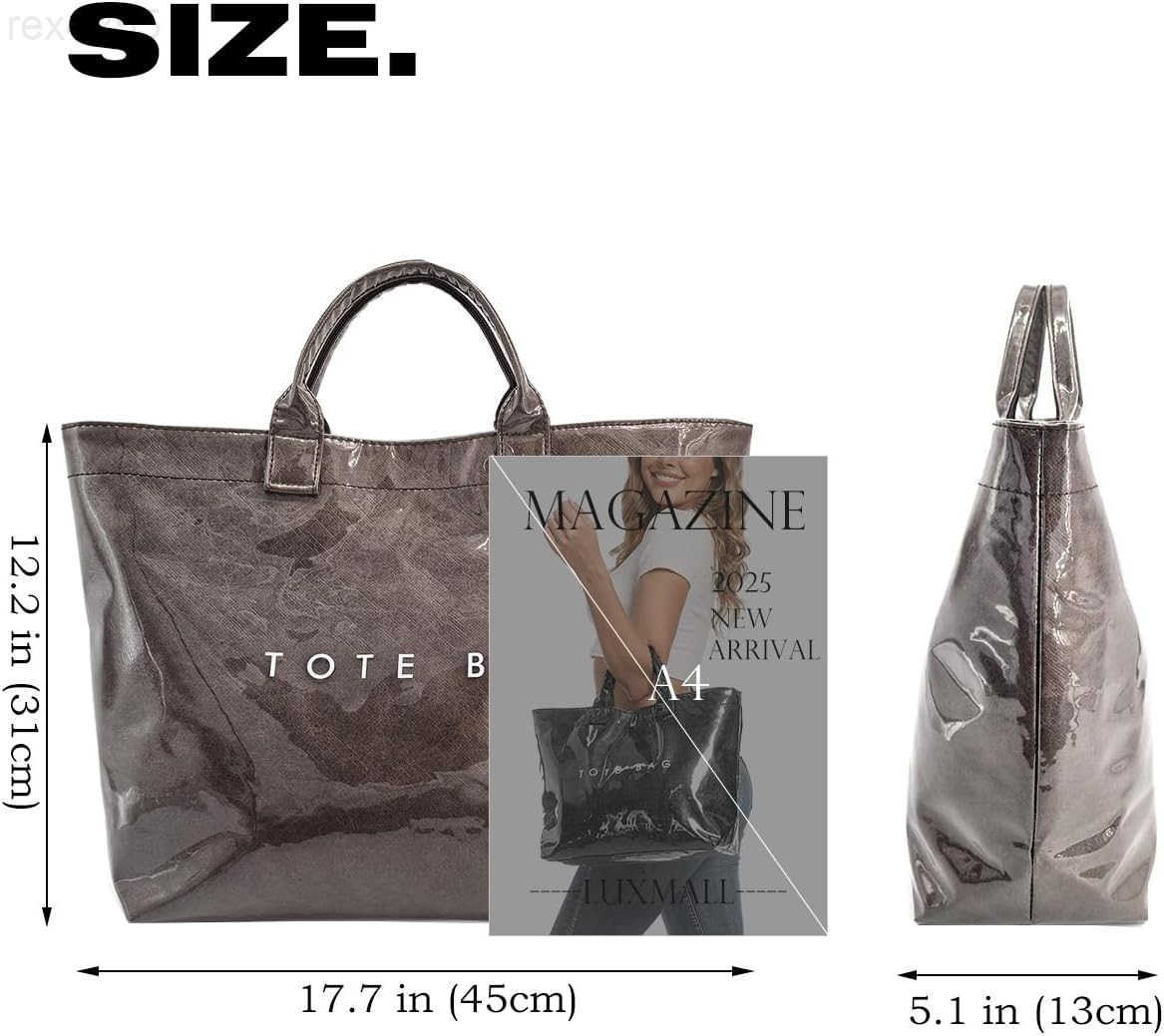 PVC Tote Bag for Women Kraft Paper Letter Print Tote Bag Large Hobo Handbags with Top HandleW250903