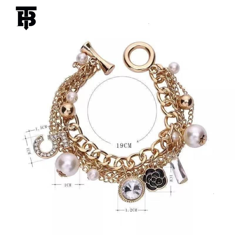 TB BHULAMTE Designer Lady Korean Multi-layer Bracelet Alloy Small Flower Inlaid Diamond Pendant, 5-character European And American Style Metal Chain B