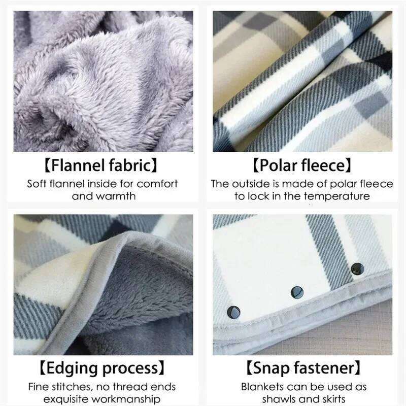 Thick Plaid Warm Winter Wearable Blanket Adults Office Travel Soft Fleece Throw Blankets With Button Home Shawl