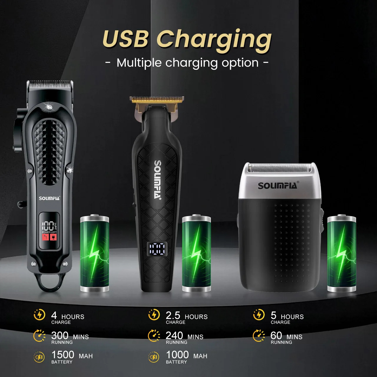 Solimpia Hair Clippers Set Machine Oil Head Carving Digital Display Haircut Scissors Electric Pusher ThreePiece 250825