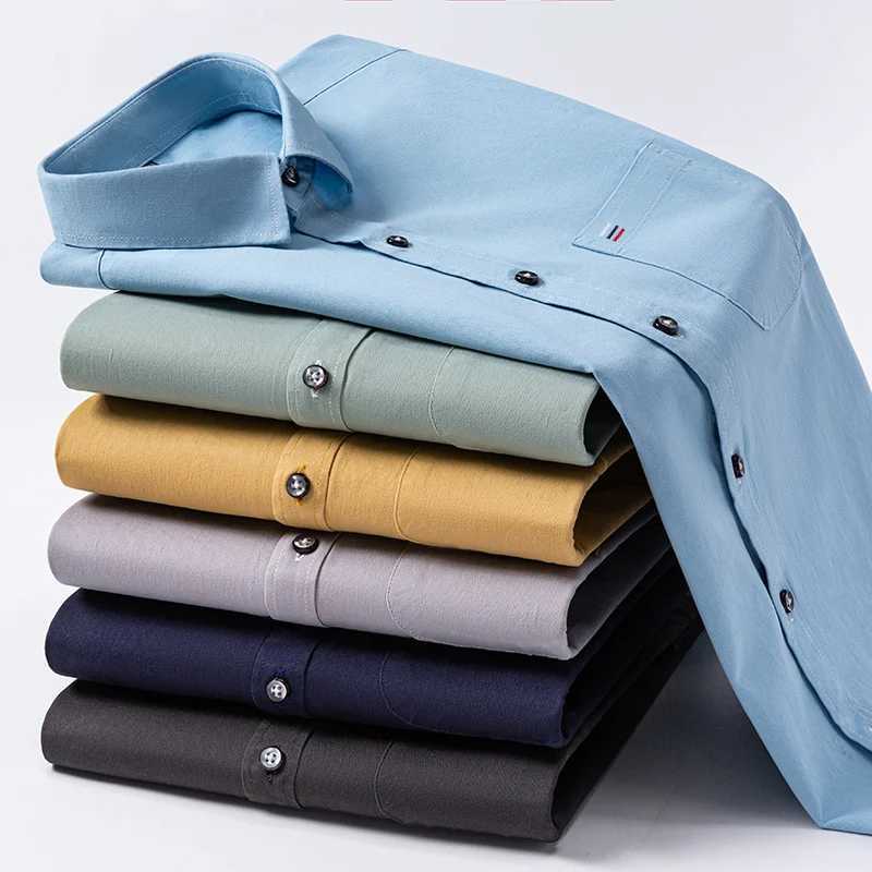 New 100Pure Cotton Mens Shirts Long Sleeves Solid Color Soft Regular Fit Casual Shirt Pocket Social Blouse Male Clothes S7XL X250903