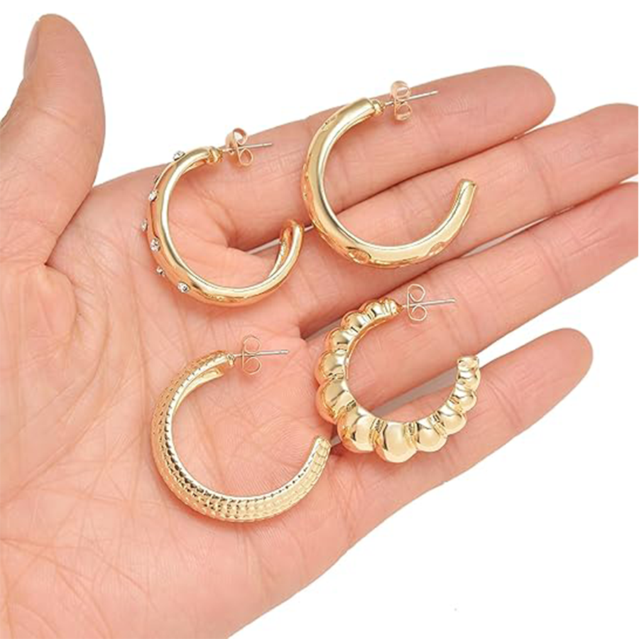 5 Pairs Chunky Hoops Earrings Thick Open Hoop Lightweight Hollow Earrings for Women Trendy Jewelry Gold Tone