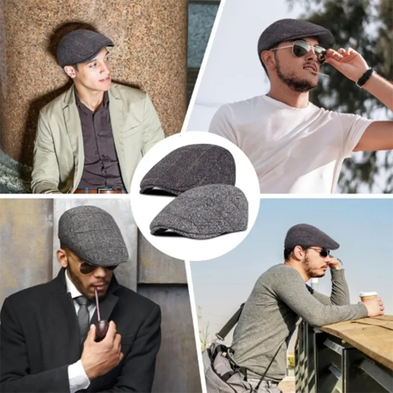 Men Retro Beret British Hats Wool Blend Vintage Herringbone Tweed Casual Fashion Hat Flat Keep Warm Caps Gifts 250903