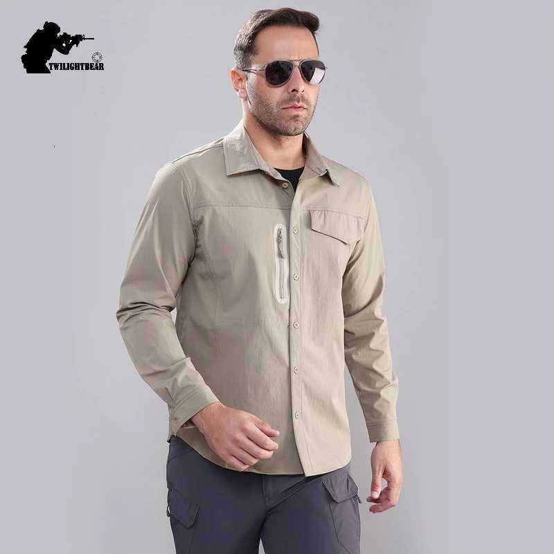 Stretch Mens Shirt Multiple Pockets Quick Drying Shirts High Quality Male Elastic Tooling Shirt Men Clothing Casual Shirts AF54 X250903