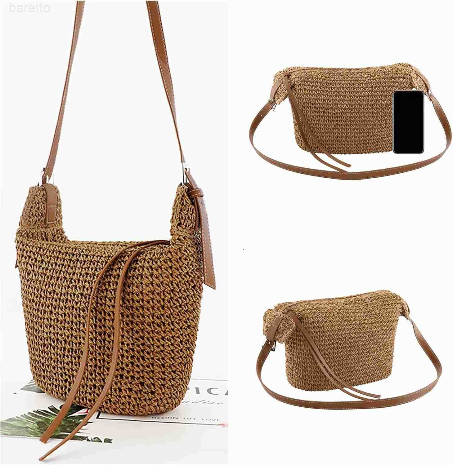 Women Straw Handbag Purse Small Summer Beach Handmade Crossbody Shoulder Tote Handbag Handwoven Beach Straw Bag M250903