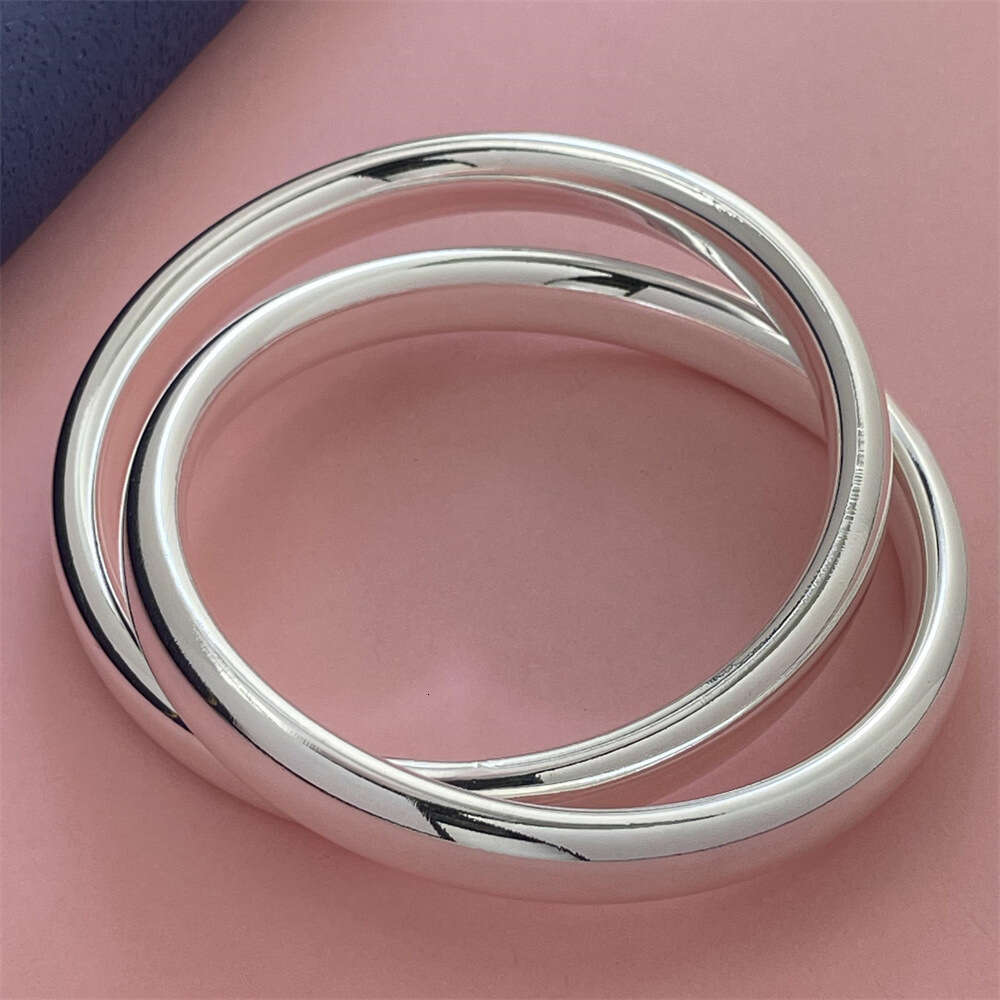 DHpet 2025 Export Silver-Plated Double-Hoop Bracelet, Unisex Fashion Minimalist Style, QB018, In-Stock for Wholesale, White Color