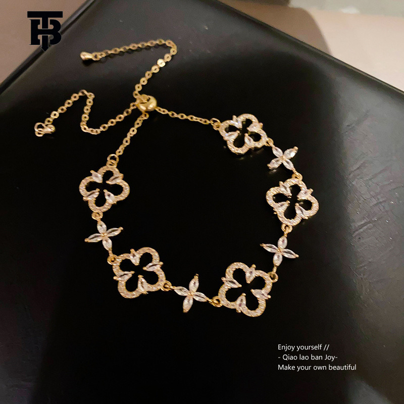 TB BHULAMTE Designer Lady's Light Luxury Zircon Flower Adjustable Bracelet High-end Exquisite New Style Bracelet Fashionable And Versatile Jewelr