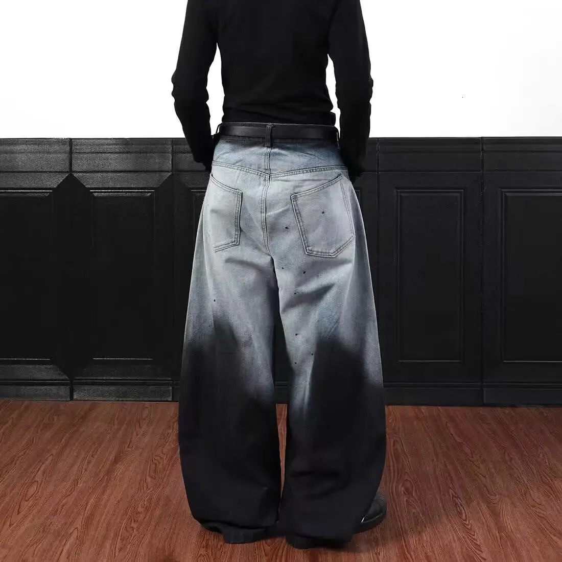 American retro gradient high street splashed ink personality loose curved knife hiphop jeans men and women trendy casual pants 250823Z