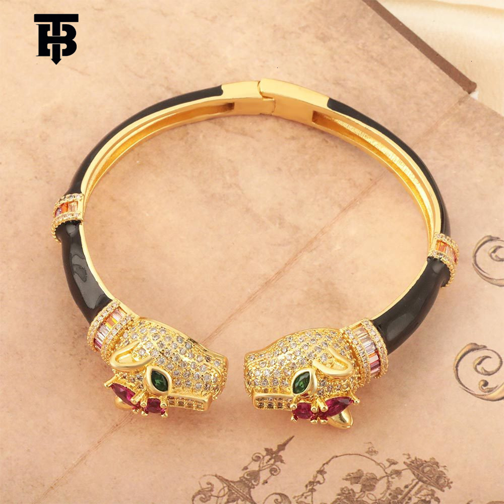 TB BHULAMTE Designer Women's Bracelet European And American Trendy Light Luxury Black Panther Open-ring Copper-plated Micro-inlaid Oxygen Bracele